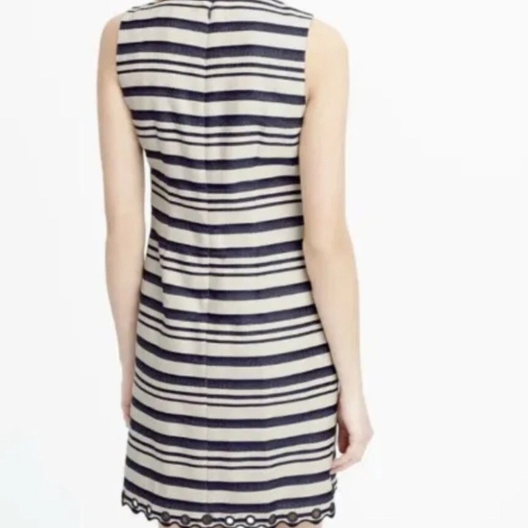 J.CREW Striped Shift Dress scalloped with grommets navy ivory Size 10 EUC - Picture 3 of 8